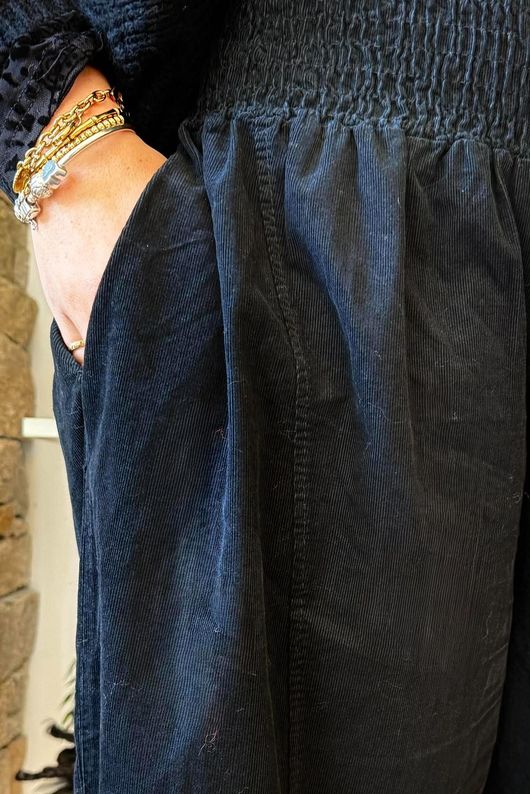Lock Needlecord Shirring Barrel Pant Black